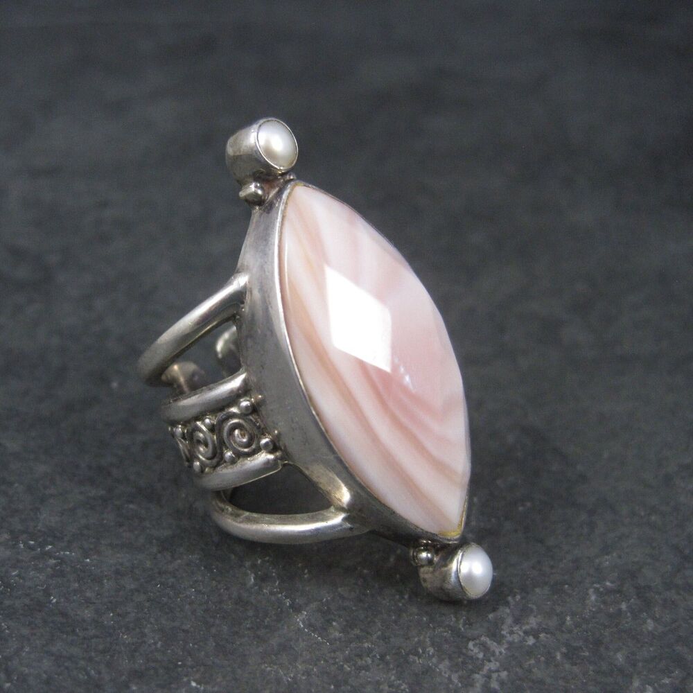 Sterling Silver Sajen Faceted Pink Mother of Pearl Ring Size 7